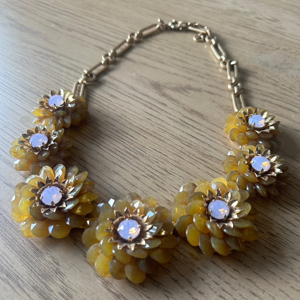 GUC JCREW statement necklace brown/taupe/green floral